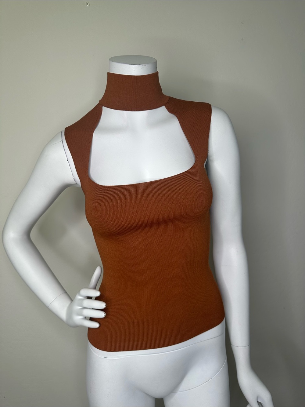 ZARA BROWN SLEEVELESS MOCK NECK TOP SZ S NWT